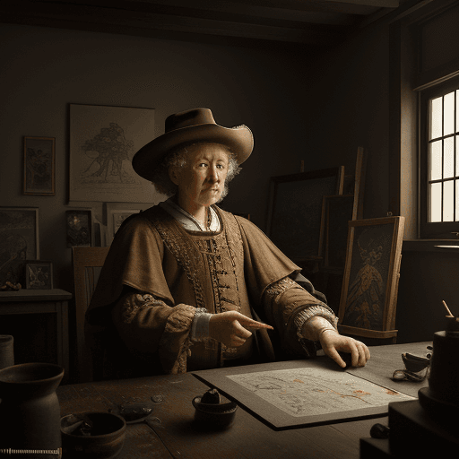 AI generated: Rembrandt Harmenszoon van Rijn,art by studio ghibli, intricate artwork by john william turner,真紅の天竺牡...