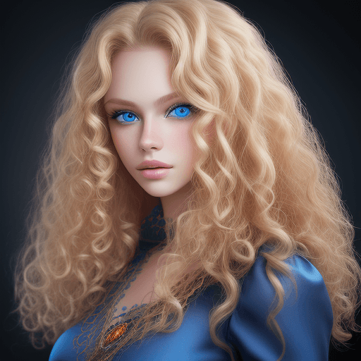 AI generated: Russian model,Curly blonde hair,studio photo,realistic photo,blue eyes