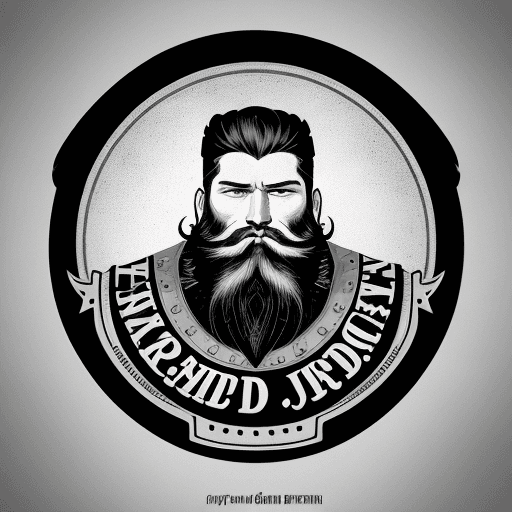 AI generated: a black and white logo of a bearded man with a beard and a beard in the center of a shield; internat...