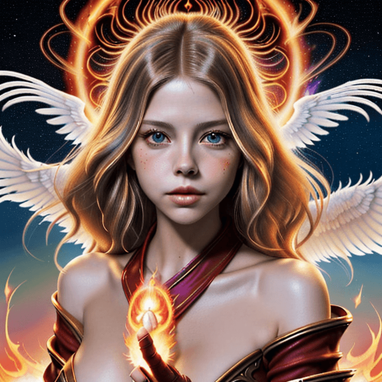 AI generated: beautiful stunning Lindsay Wagner as a phoenix, flames, in final fantasy art style, epic, long white...