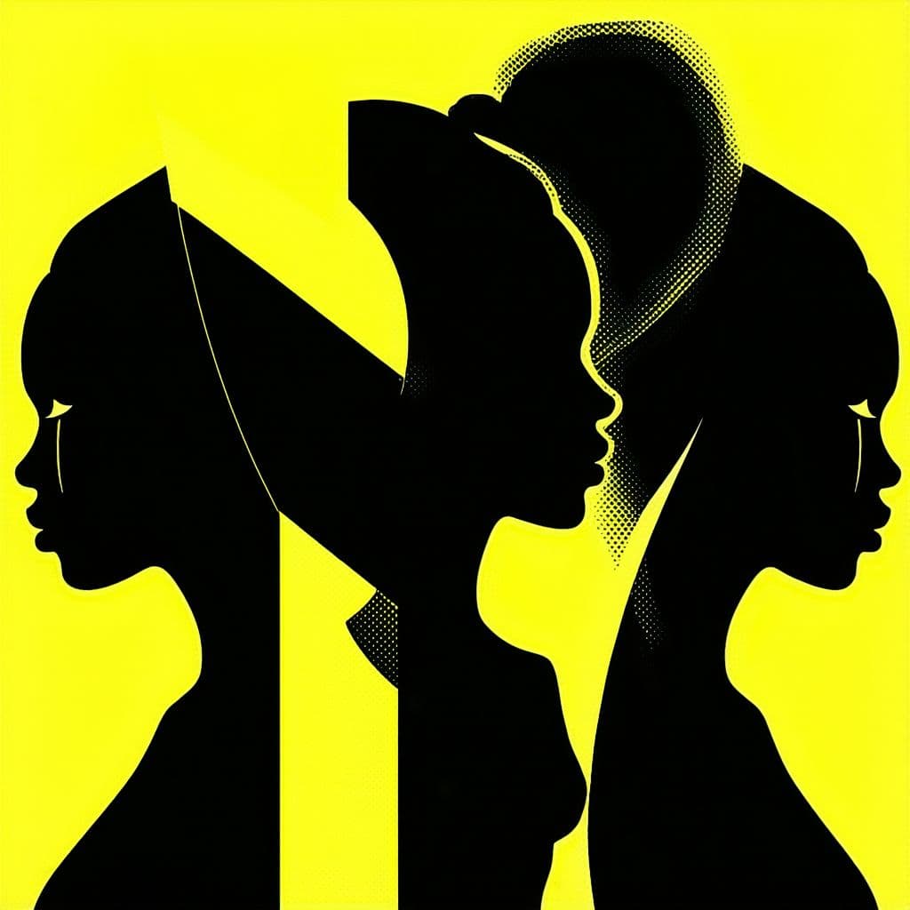 AI generated: illustration, women, three, yellow, outlines --ar 9:16