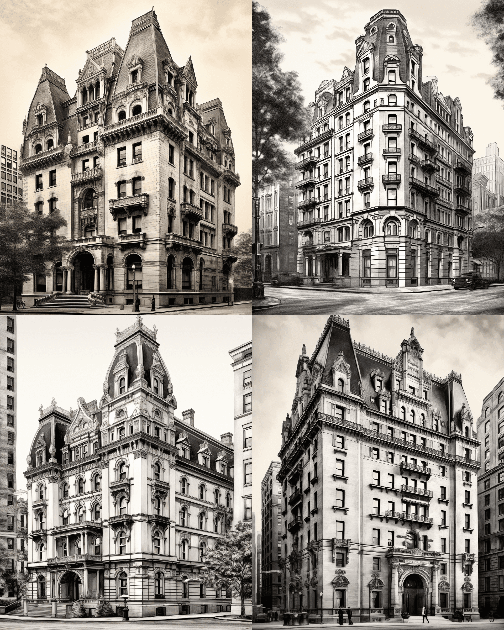 AI generated: an old black and white photo of the bellevue hotel in new york city, in the style of architectural i...