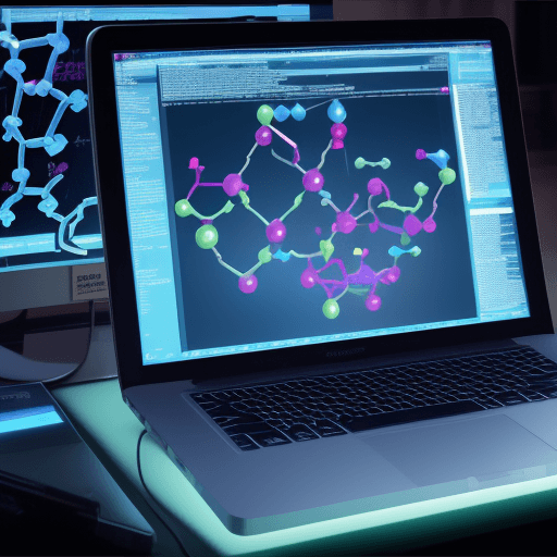 AI generated: organic molecule and machine learning and computer screen


