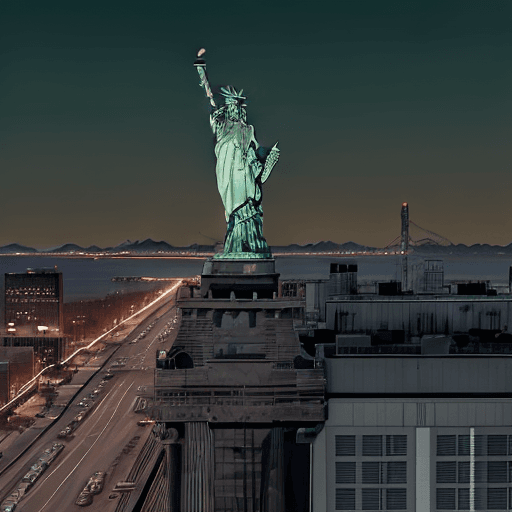 AI generated: A vintage photo shows, the Statue of Liberty building the southern border wall, at scale, with a "NO...