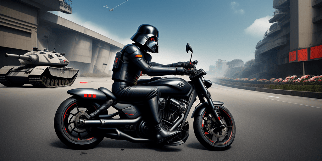 AI generated: DEATH VADOR  MOTO BIKE STUNT   ON THE ROAD OF DEATH  ARMED GUN AND CYBER  DESTROYER MACHINE FOLLOWIN...