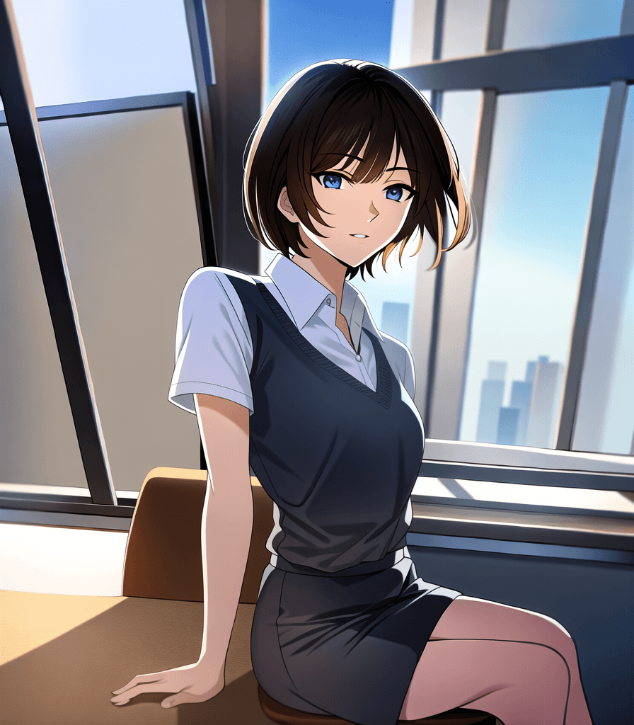 AI generated: (perfect anime illustration), 1girl, short hair, brown hair, medium breasts, school uniform, school ...
