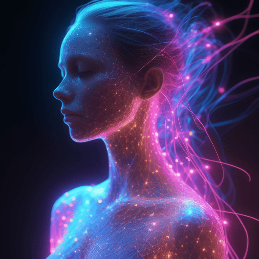 AI generated: Ultra detailed illustration of the light silhouette of a woman, phantasmagorical figure,(translucent...