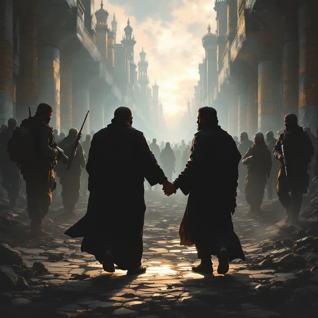 AI generated: Christians and Muslims fight hand in hand against evil terrorists