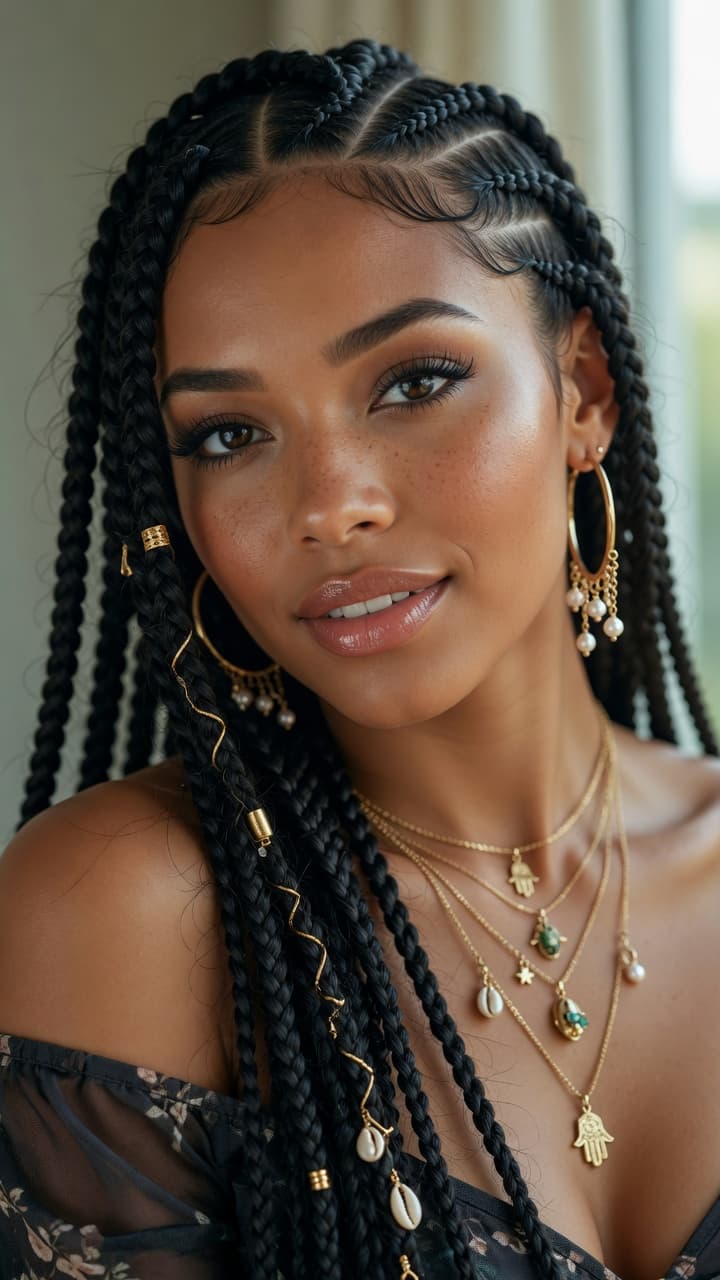 AI generated: Ultra-photorealistic close-up portrait of a breathtaking mixed-race woman with radiant warm caramel ...