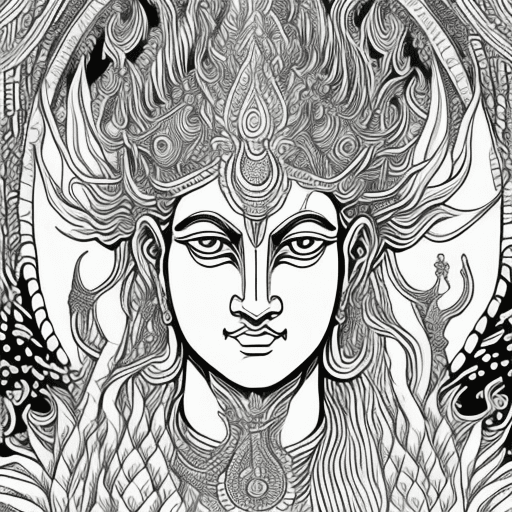 AI generated: Create ** line art drawing of a beautiful ((matsya avatar of vishnu)) coloring book page, intricatel...