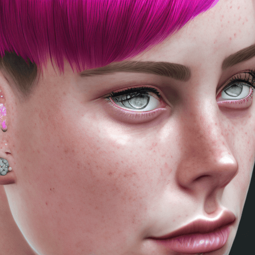 AI generated: women, close up, side portrait, the ear is good to see ansd in the center of picture, asymmetrical b...