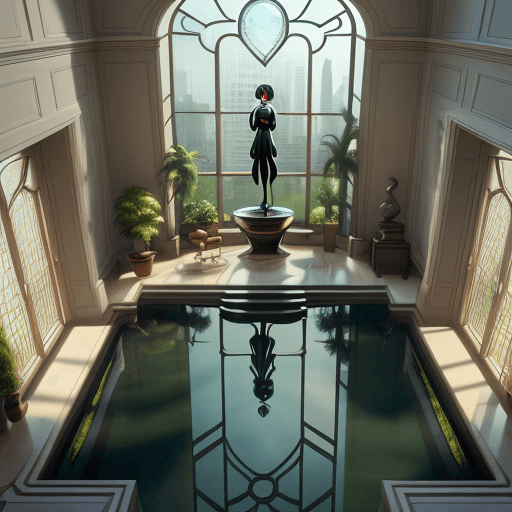 AI generated: Hyper realistic The Incredibles, Edna Mode's House, bright light, light tan colors, bird's eye view,...