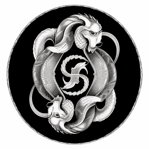 AI generated: black and white engraving, ouroboros, vintage, ink, white background
