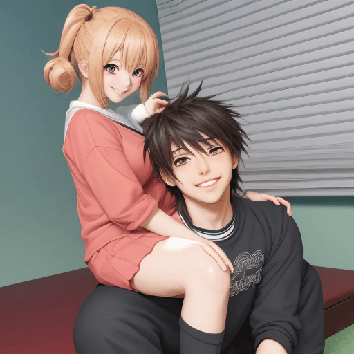 AI generated: An anime girl sitting on a boy’s face, smiling confidently