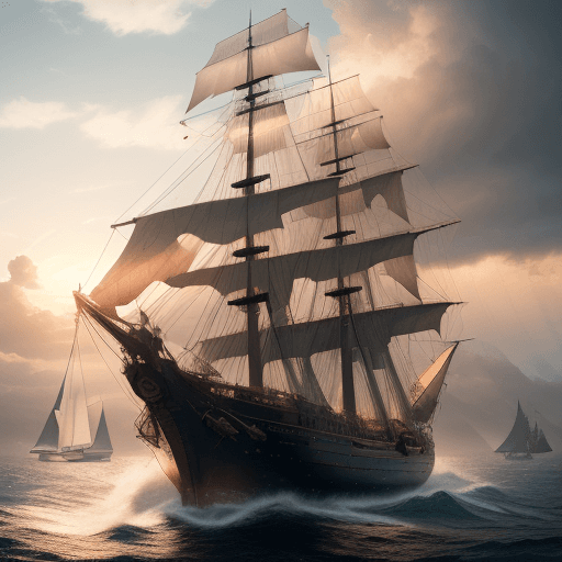 AI generated: Photo of a ultra realistic sailing ship, dramatic light, pale sunrise, cinematic lighting, battered,...