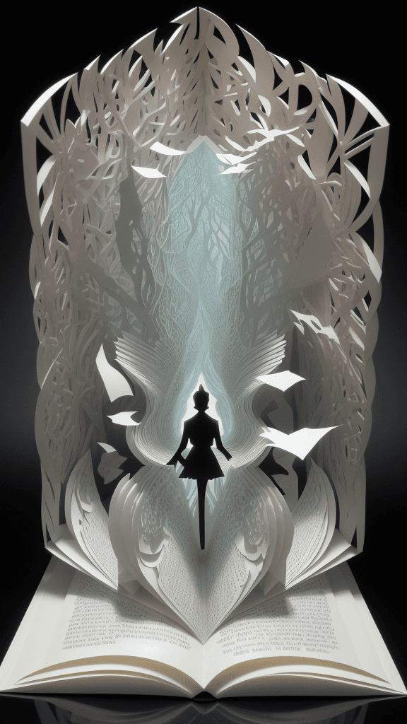 AI generated: "Beyond the Pages" - Craft a mesmerizing open book 3D paper cut art that defies the boundaries of im...