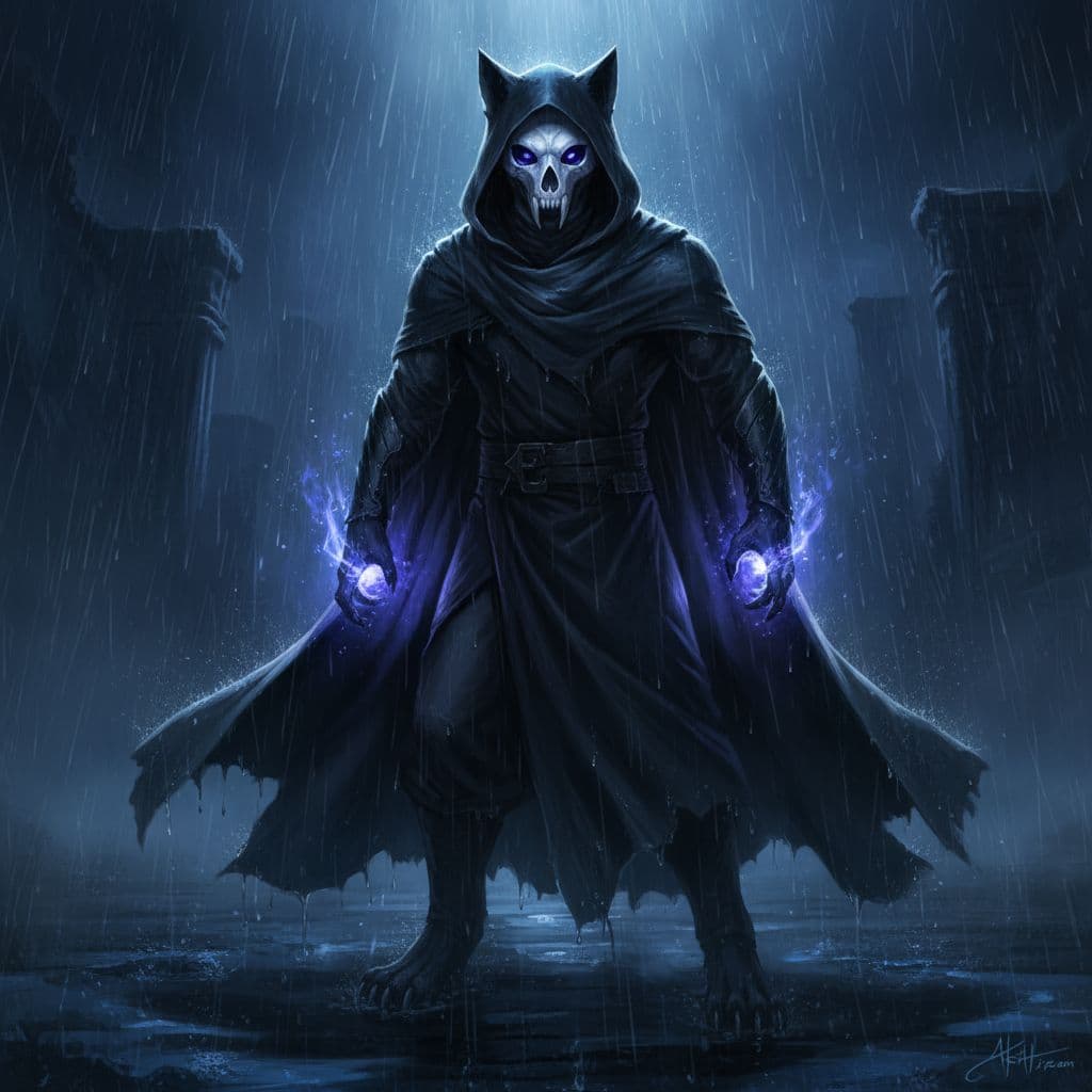 AI generated: (masterpiece, award winning illustration:1.2), Splash art of male furry, black fur, wearing (white s...