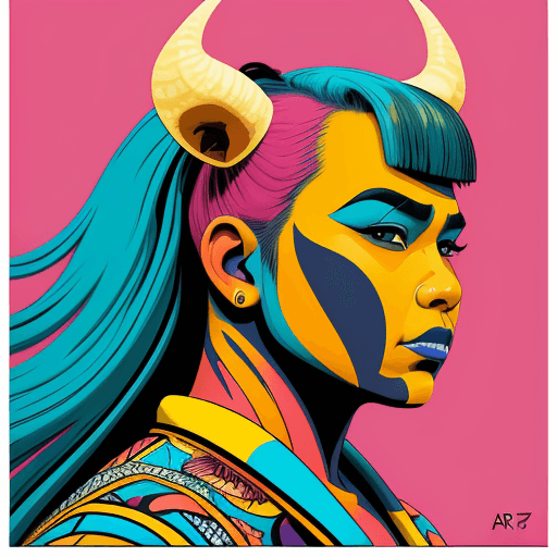 AI generated: Hawaiian artists, modern portrait series of a nelore cattle in colorful wear, in the style of aggres...