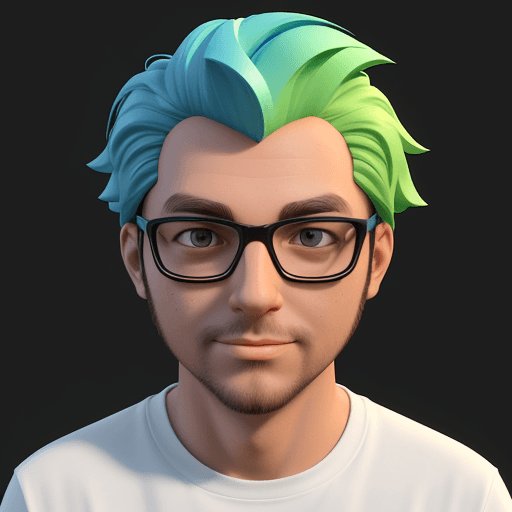 AI generated: 3D Design head shot a software developer, "Playful, Cute, Colorful, Animated, Quirky," "Unity," "Ble...