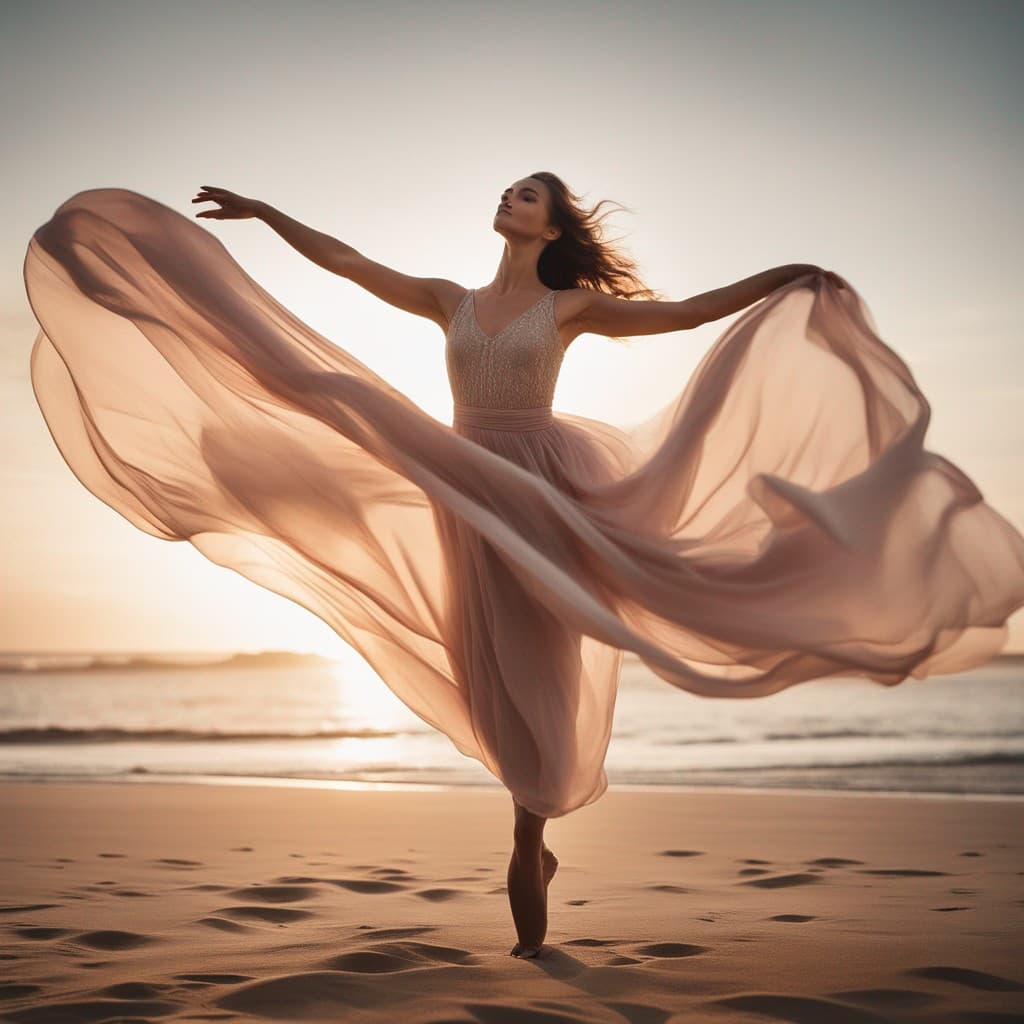 AI generated: In a surreal dance of delicate movement, the ethereal beauty is captured in this portrait of a midai...