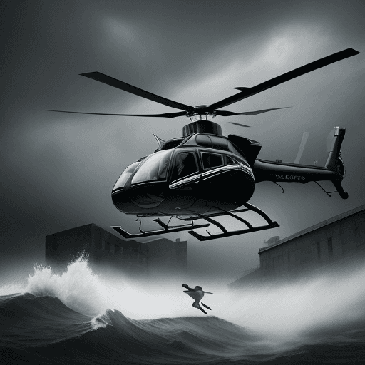 AI generated: A helicopter extracting a masked figure amidst a storm