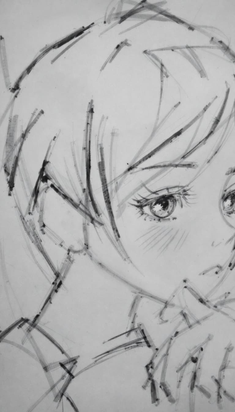 AI generated: Girl, charcoal sketch, wondering, 