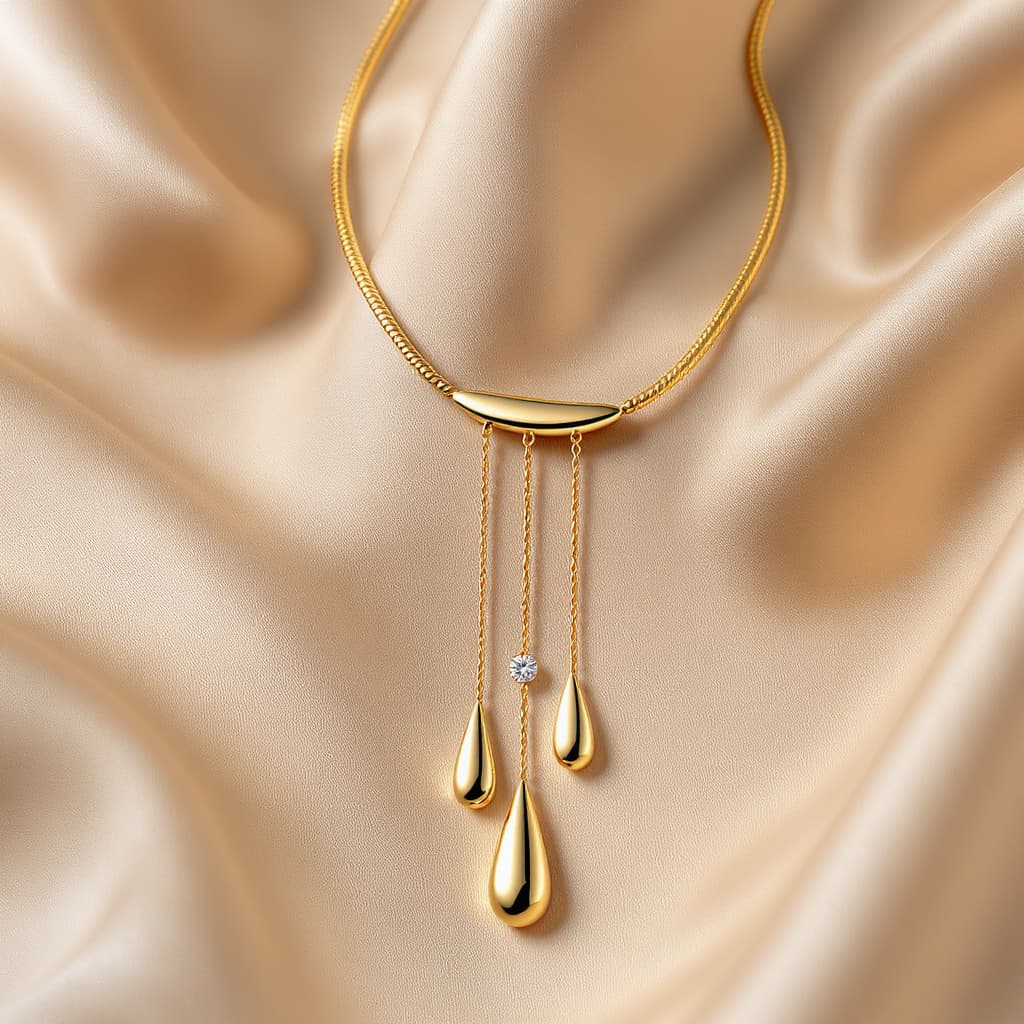 AI generated: Modern luxury long necklace in 18K yellow gold inspired by contemporary Italian high jewelry aesthet...