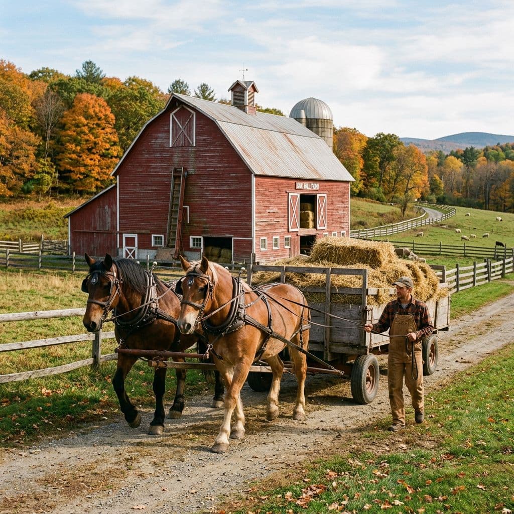 AI generated: barn haywagon horses