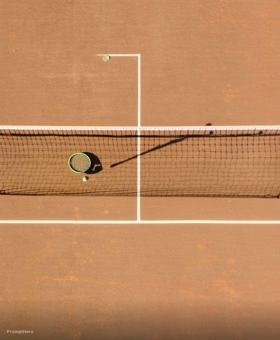 AI generated: {
  "scene": {
    "location": "outdoor tennis court",
    "time_of_day": "golden hour / late aftern...