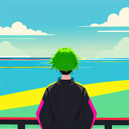 AI generated: vibrant scenes, person looking at the horizon, Punchy Vector, primary color is green --ar 3:2 --niji...