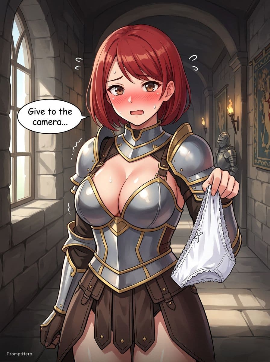 AI generated: Generate me an image of a woman in armor, very low-cut armor. The woman in question must have fair s...