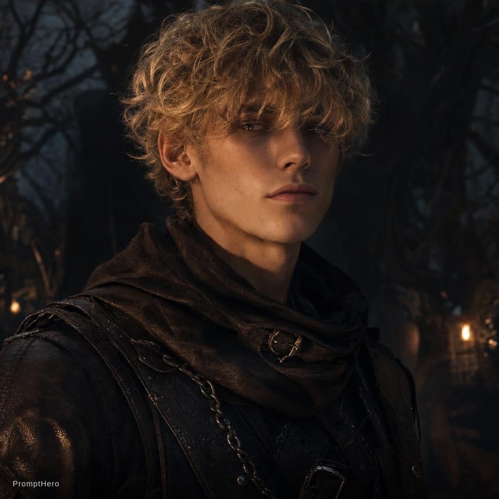 AI generated: A highly detailed cinematic portrait of a 27-year-old handsome human male thief in a dark fantasy wo...
