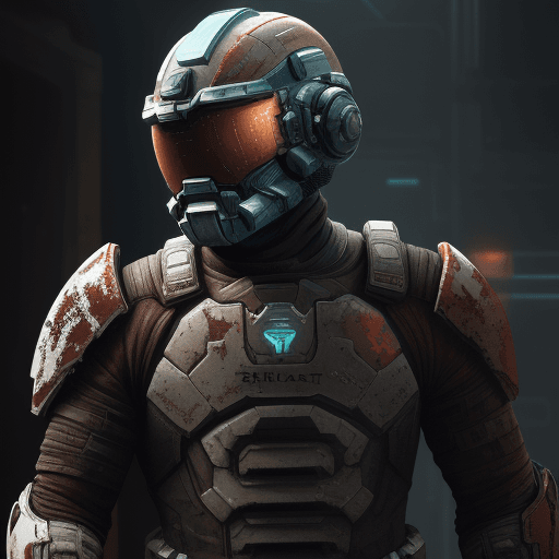 AI generated: 200mm detailed portrait photo by Hugo Ceneviva, Isaac Clark in action-packed scene from Dead Space g...