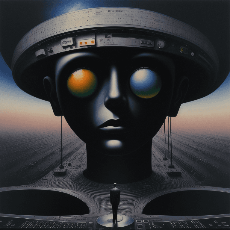 AI generated: music Album cover picture, surreal art, oil picture, techno, electronic, 1980