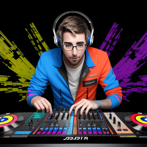 AI generated: Locutor, dj, fondo de colores