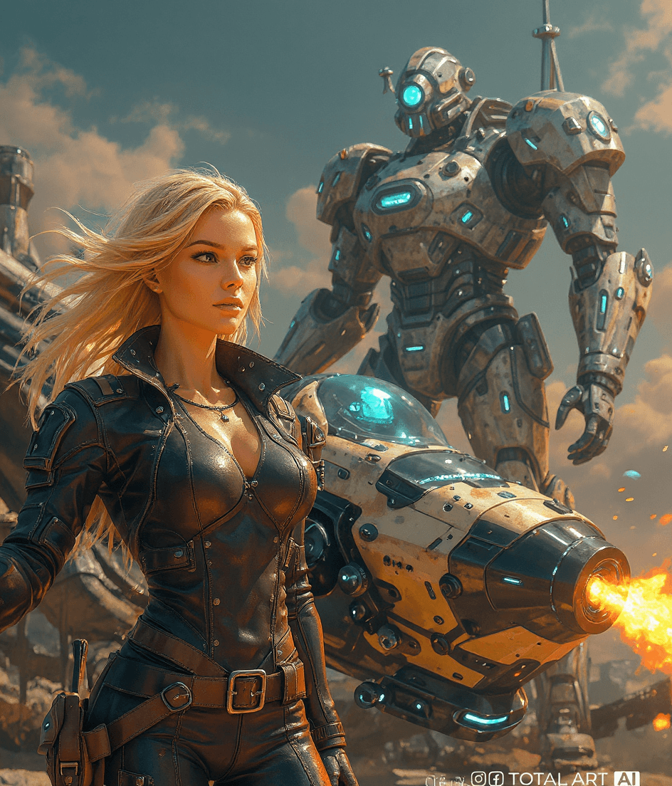 AI generated: Syd Mead style futuristic cyber dieselpunk hovercraft, beautiful European young long hair blonde wom...