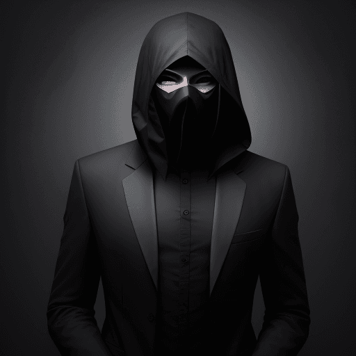 AI generated: A dark man wearing dark clothes and a mask phishing