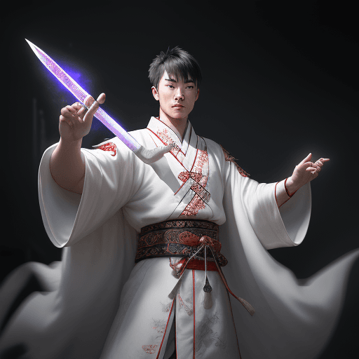 AI generated: a young man dressed in ancient chinese clothing, asian people, white robe, handsome hand gestures fo...