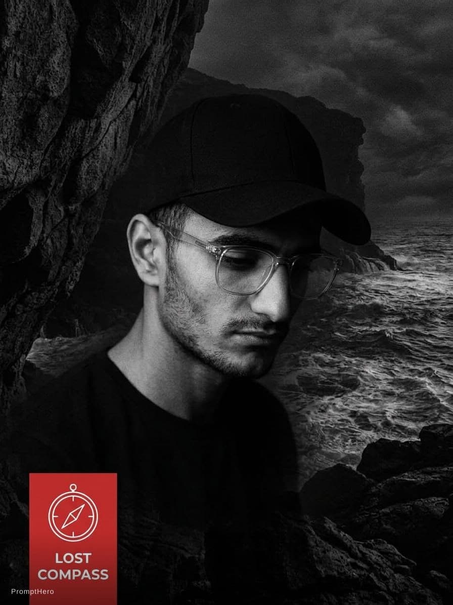 AI generated: Cinematic album cover art, dark atmospheric background with textured rocky or stormy waves textures,...