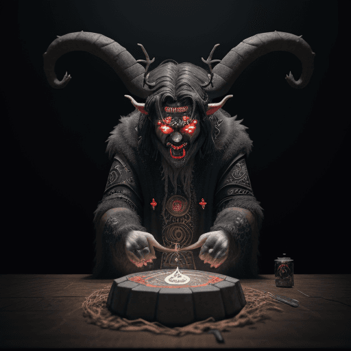 AI generated: a huge @Portalcoin logo with this descriptions
""An Ancient Black Magic SUMMONING, KRAMPUS Emerges f...