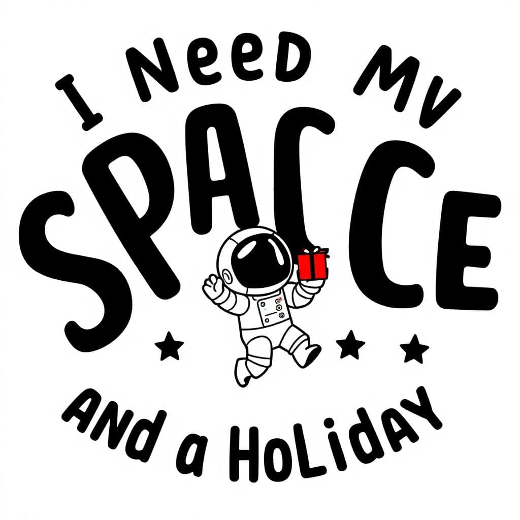 AI generated:  "I Need My Space… and a Holiday"
Prompt:
A playful typography design featuring "I Need My Space… an...