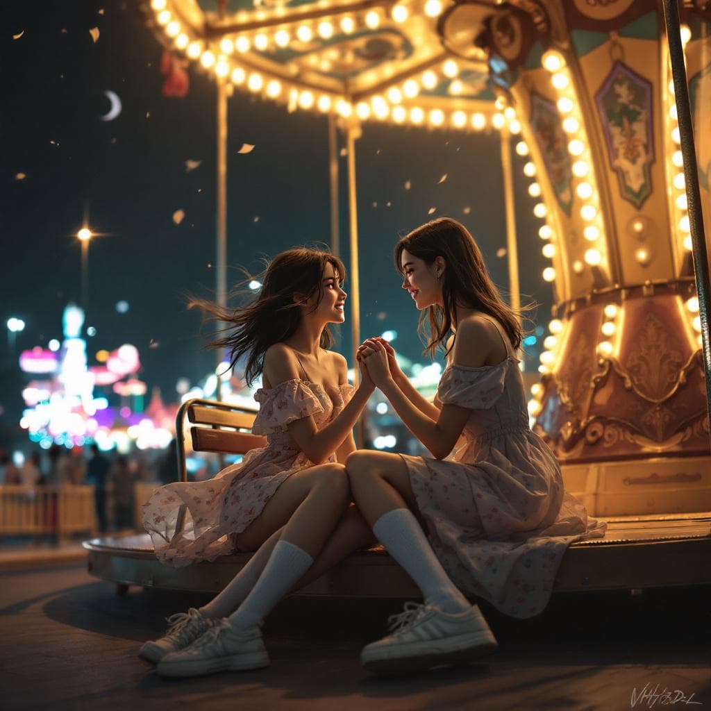 AI generated: masterpiece, best quality, very awa, very aesthetic, newest, VH3S, NijiDetl, at glowing amusement pa...