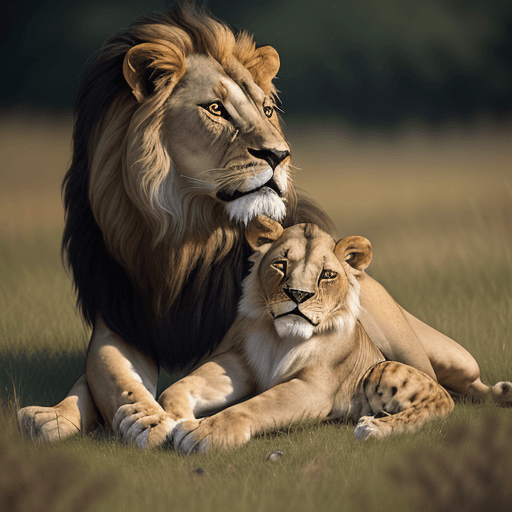 AI generated: A hyperrealistic photo of a lion with her cub in in their natural habitat, savannah landscape, profe...