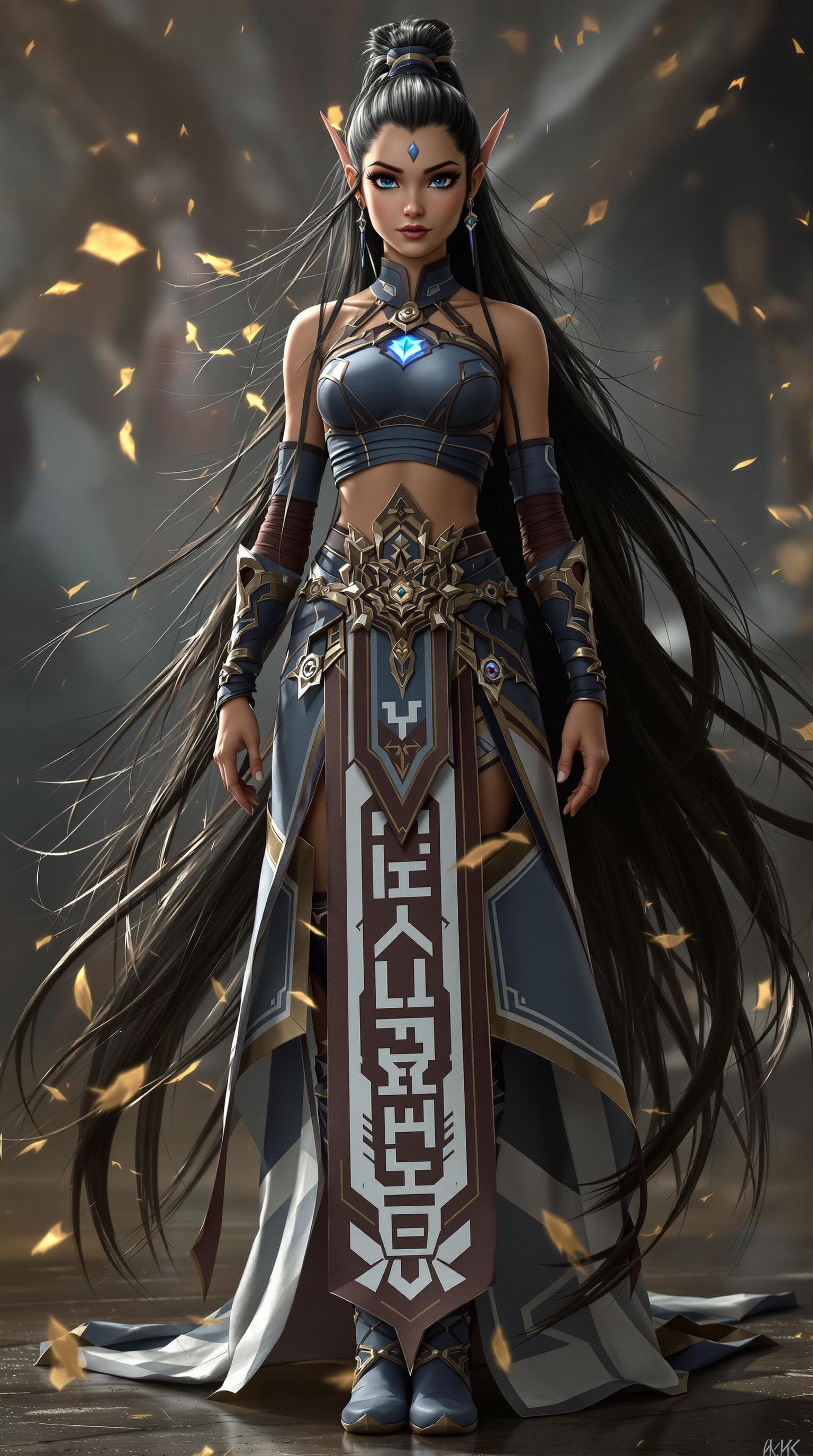 AI generated: a professional photo of a exceptionally of the most beautiful Katara age 11 (full body), (futuristic...