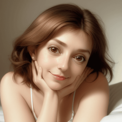 AI generated: a close up of a person laying on a bed, inspired by Henriette Grindat, reddit, tachisme, brown hair ...