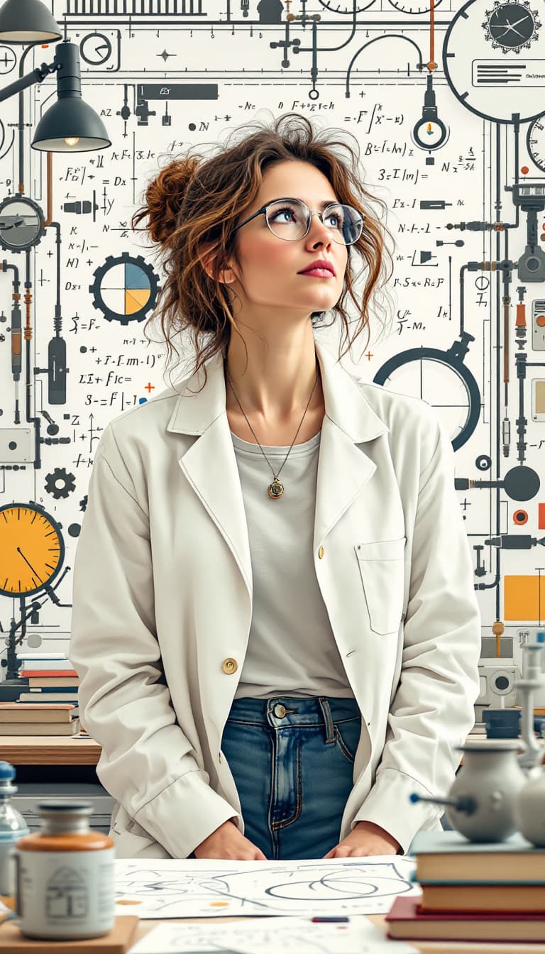 AI generated: A thoughtful and meticulously detailed portrait of a brilliant British astrophysicist. She's capture...