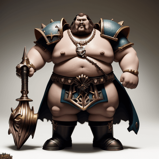 AI generated: A photograph styled  the universe of warhammer fantasy role play,An overly large man at almost 8’ ta...