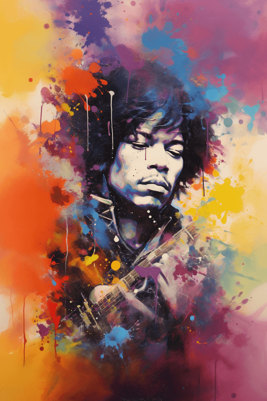 AI generated: abstract painting of Jimi Hendrix, in the style of Francis Bacon, highly imaginative, strong use of ...