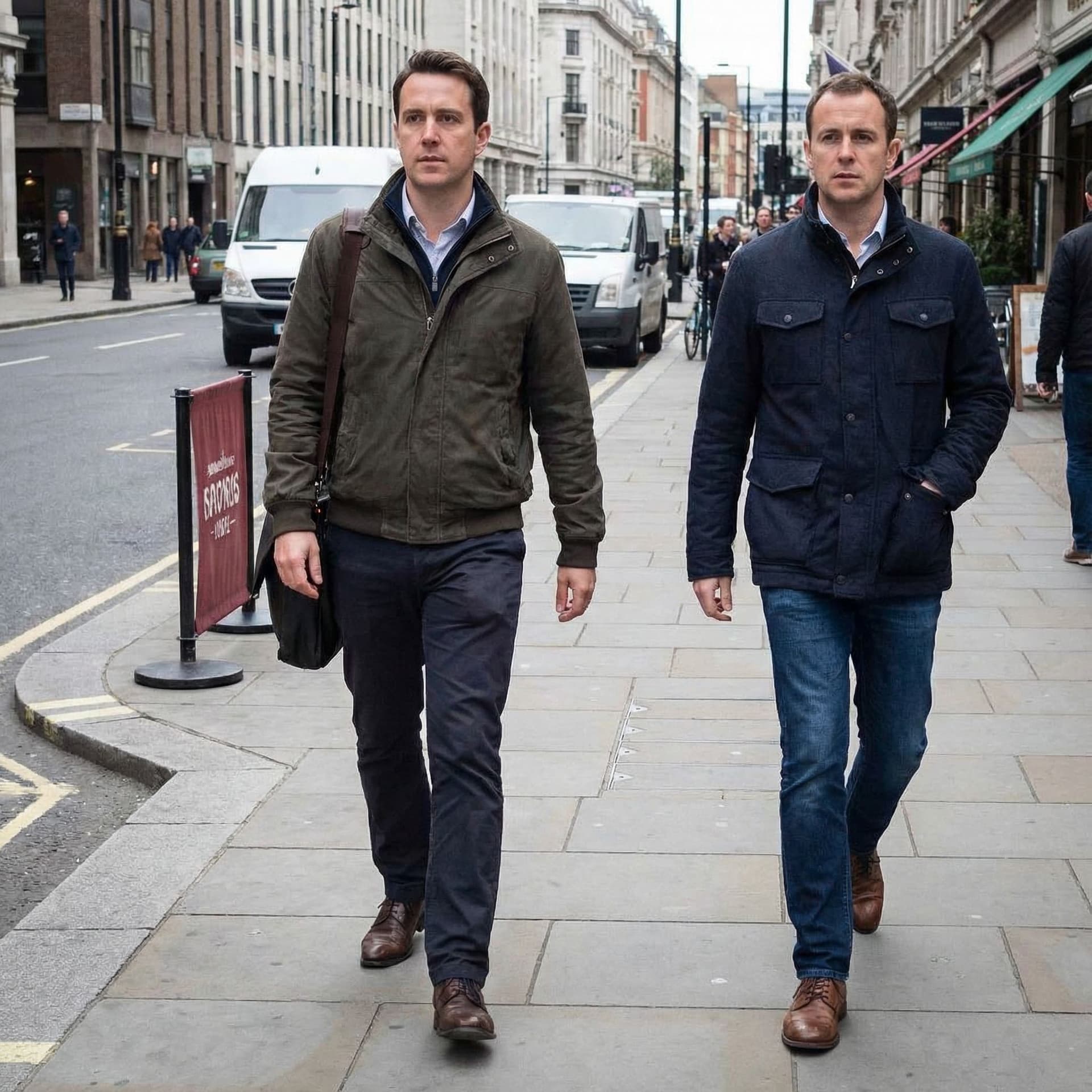 AI generated: I need the guy on the left to have a bulge sticking out of his pants not to disproportionately thoug...