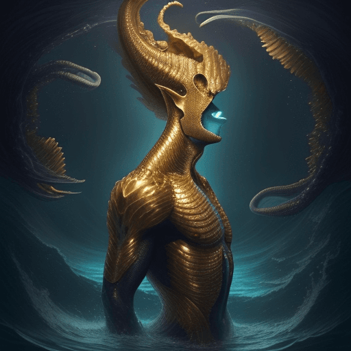 AI generated: a deep-ocean monster with an anthropomorphic, golden iris whose head width is one-third of the shoul...